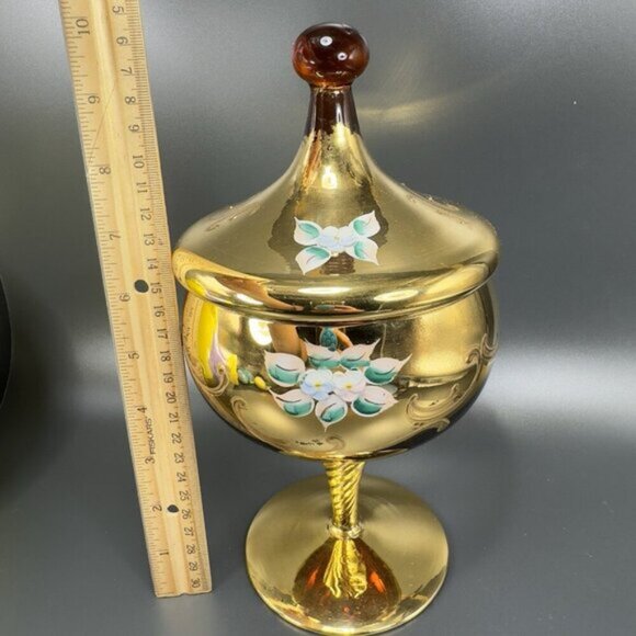 Venetian Glass Candy Dish Container Jar Apothecary Jar Painted Italian Glass VTG - Picture 2 of 16